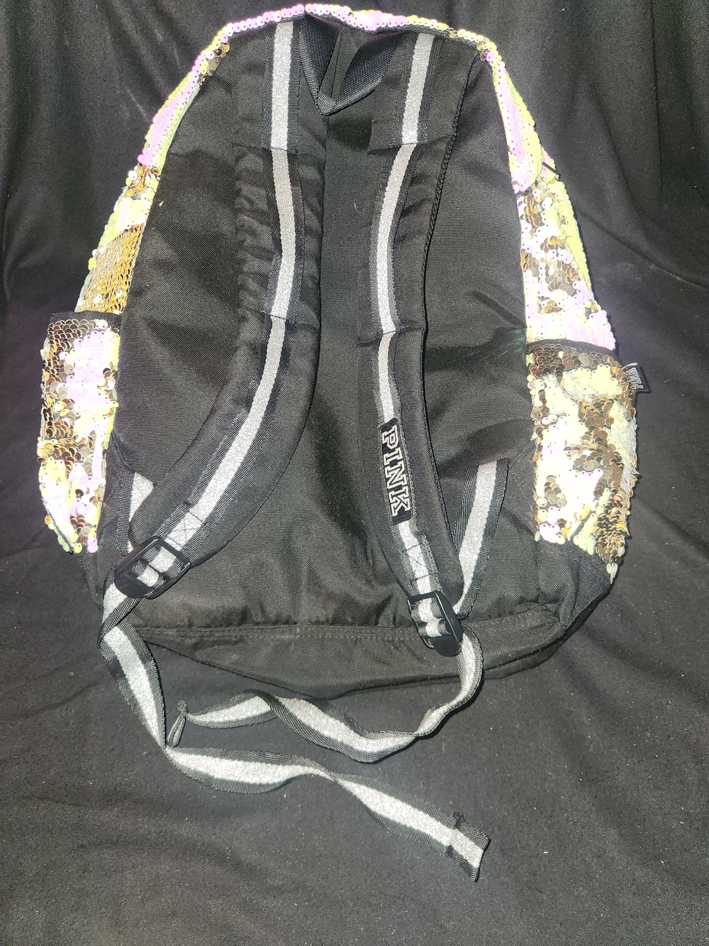 PINK Victoria's Secret Sequin Reversible Backpack - Iridescent Gold & Pink #415 - Picture 6 of 10